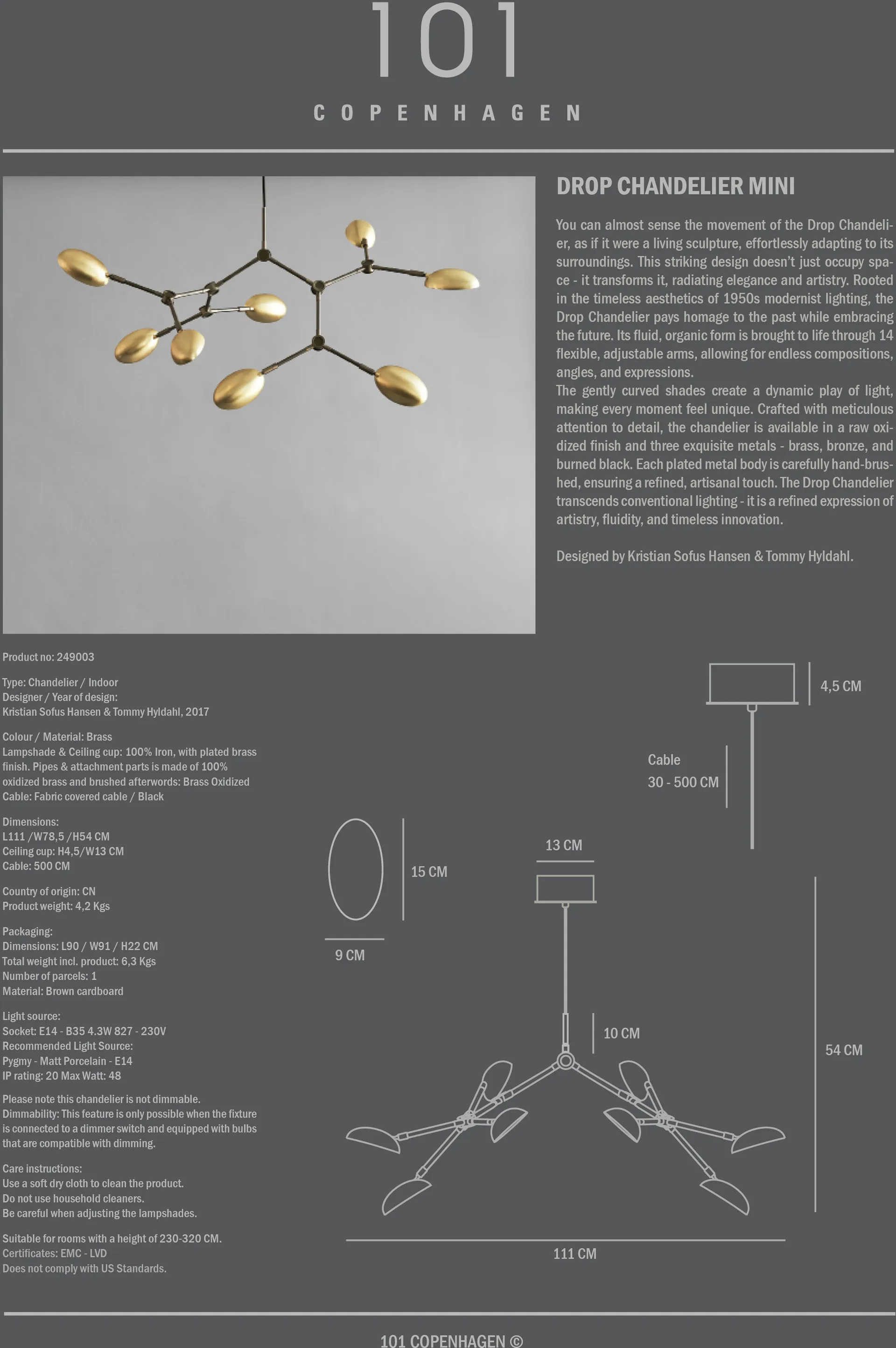 Drop 枝形吊灯 枝形吊灯 mini, Brass 101 Copenhagen