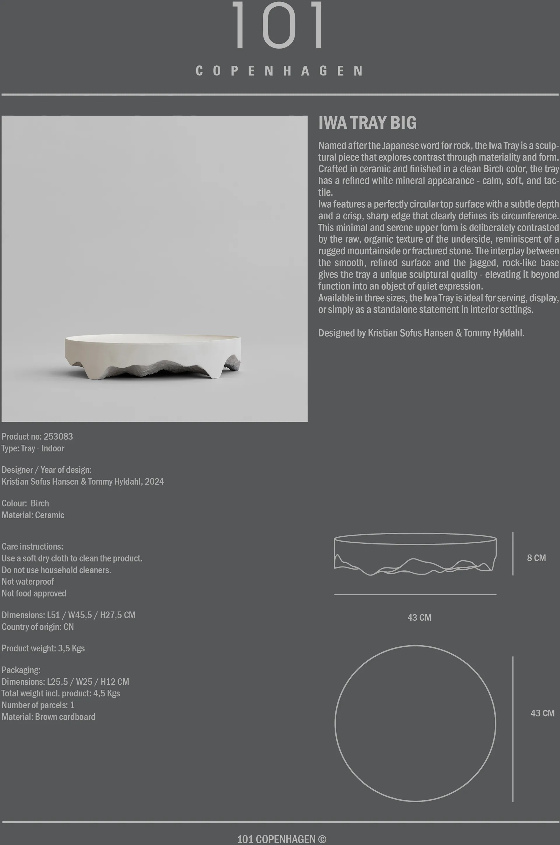 Iwa decorative 托盘, Birch, Ø43 101 Copenhagen