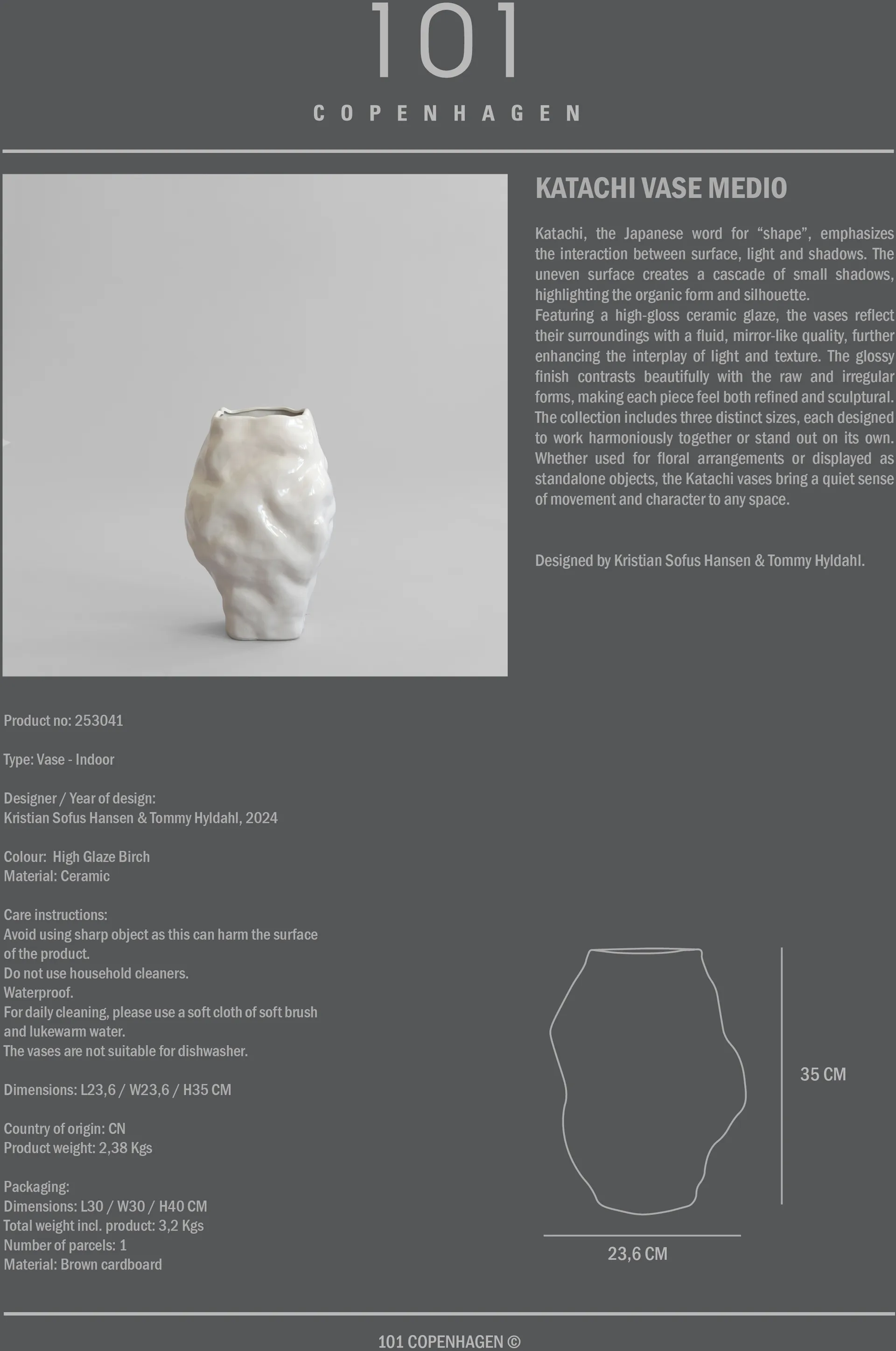 Katachi 花瓶 中, High glaze birch 101 Copenhagen