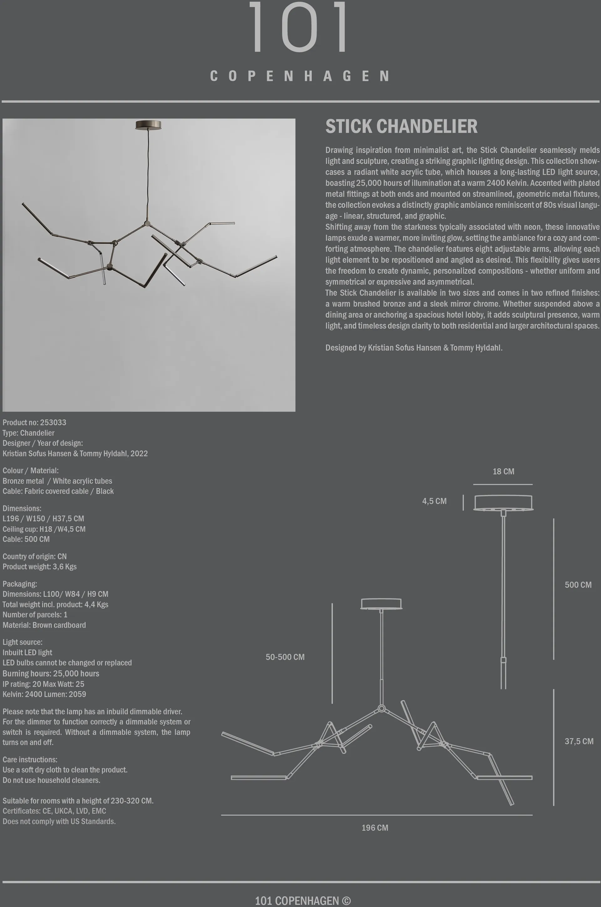 Stick 枝形吊灯 枝形吊灯, Bronze 101 Copenhagen