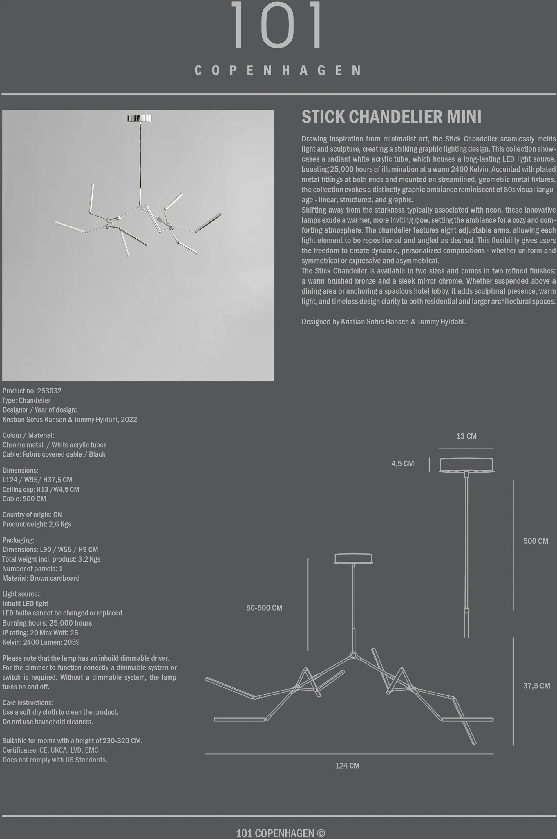 Stick 枝形吊灯 ceiling crown mini, 镀铬色 101 Copenhagen