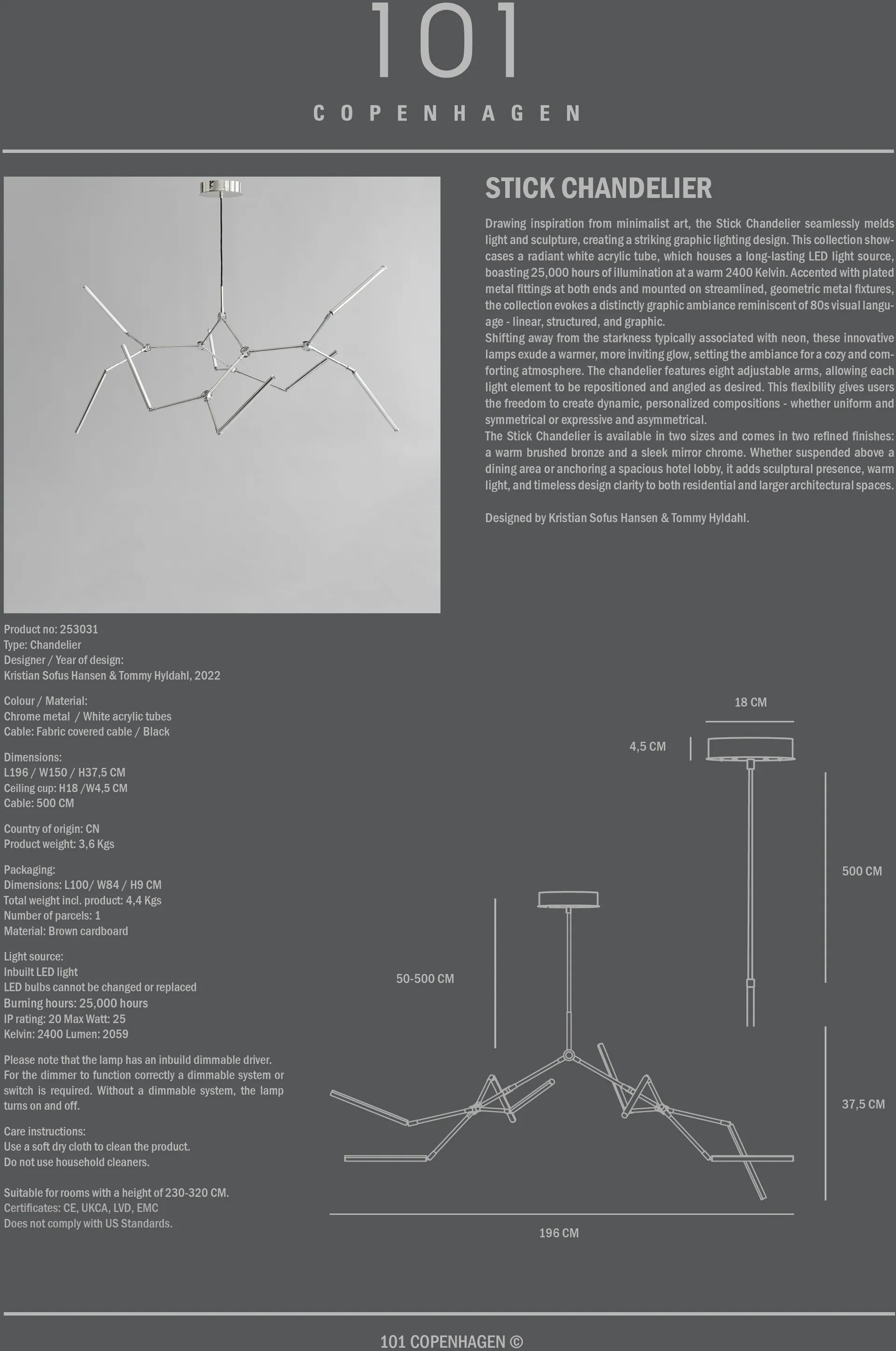 Stick 枝形吊灯 枝形吊灯, 镀铬色 101 Copenhagen