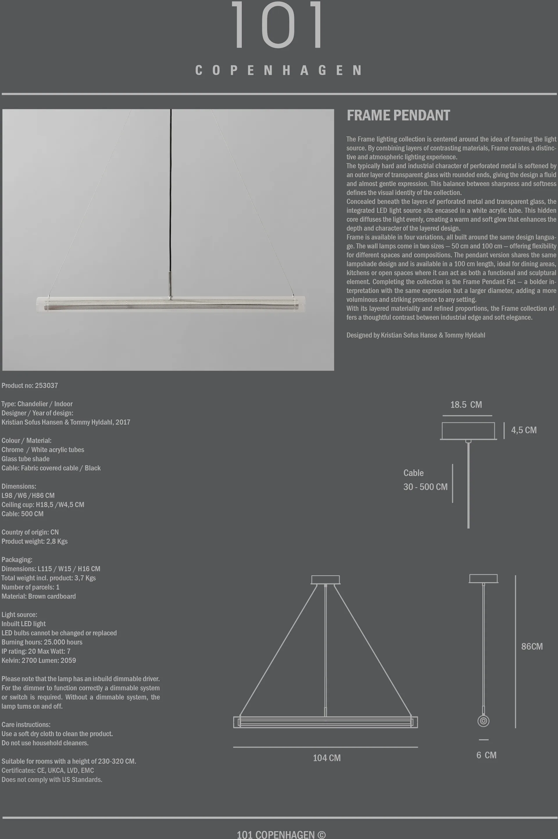 框架 吊灯, 镀铬色 101 Copenhagen