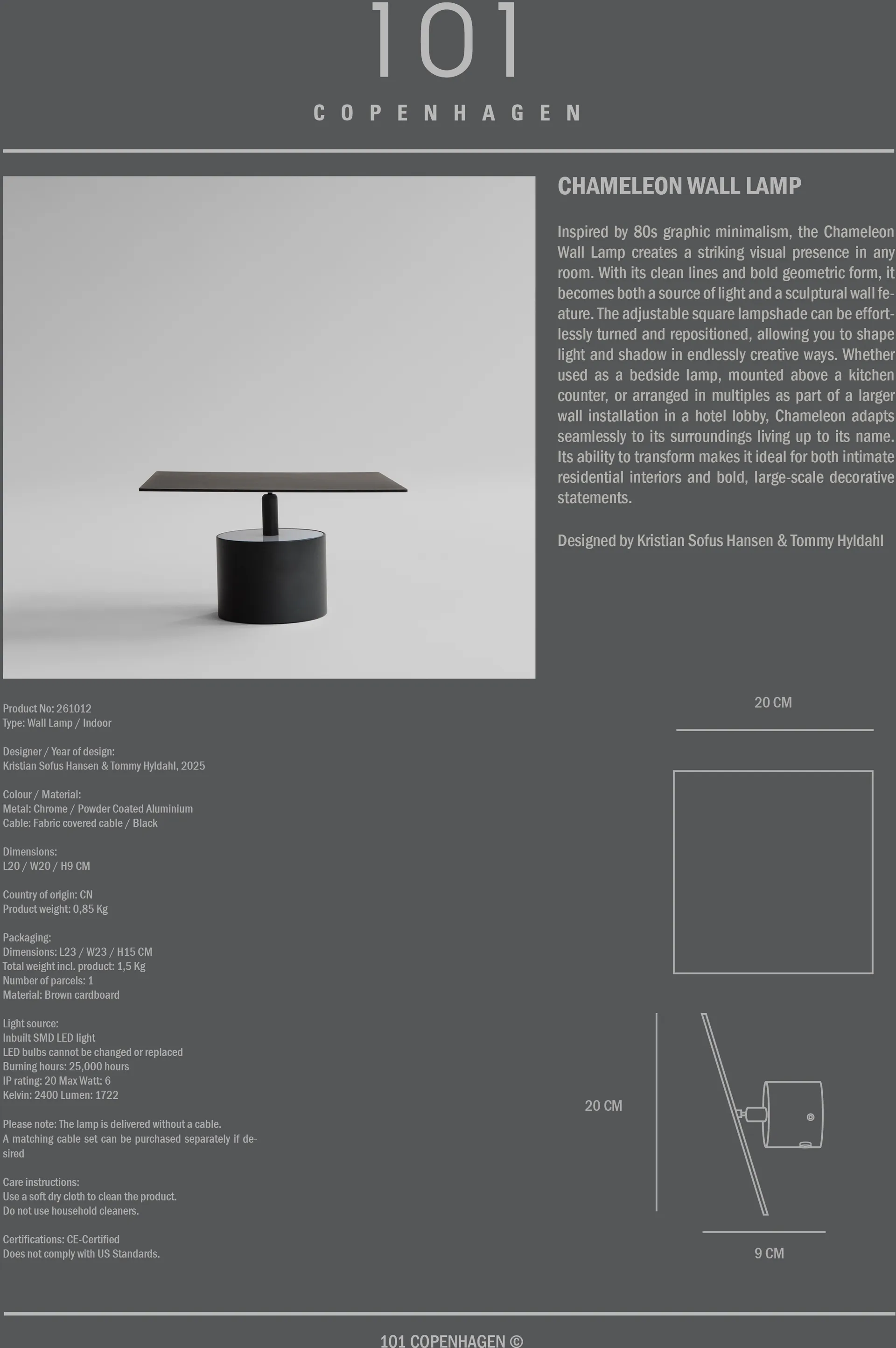 变色龙壁灯, 焦黑色 101 Copenhagen