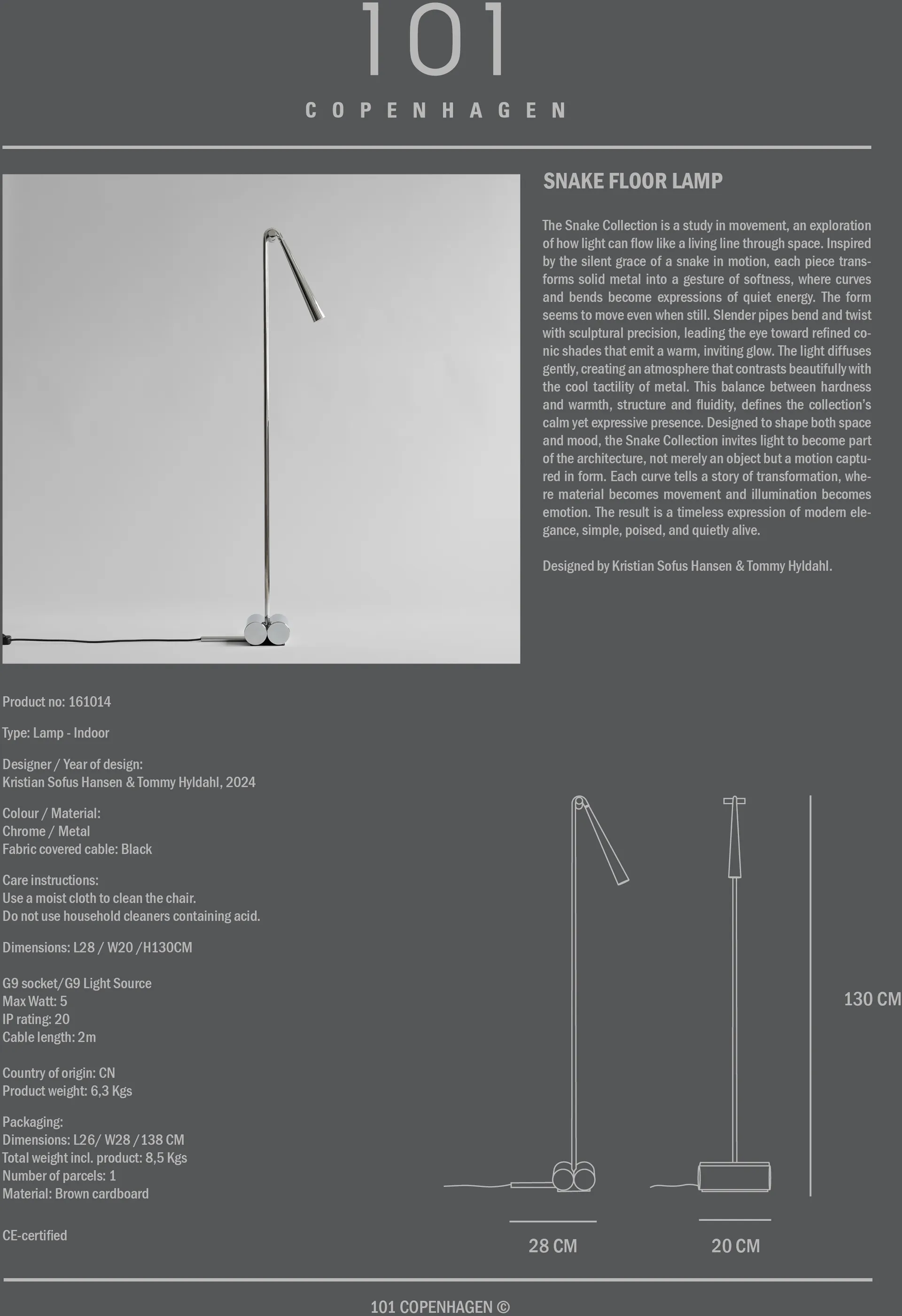 蛇形落地灯, 铬色 101 Copenhagen