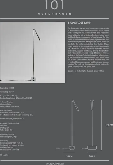 蛇形落地灯 - 铬色 - 101 Copenhagen