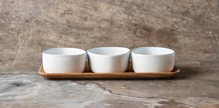 Raw Organic 碗 set with wooden 托盘, Arctic 白色 Aida