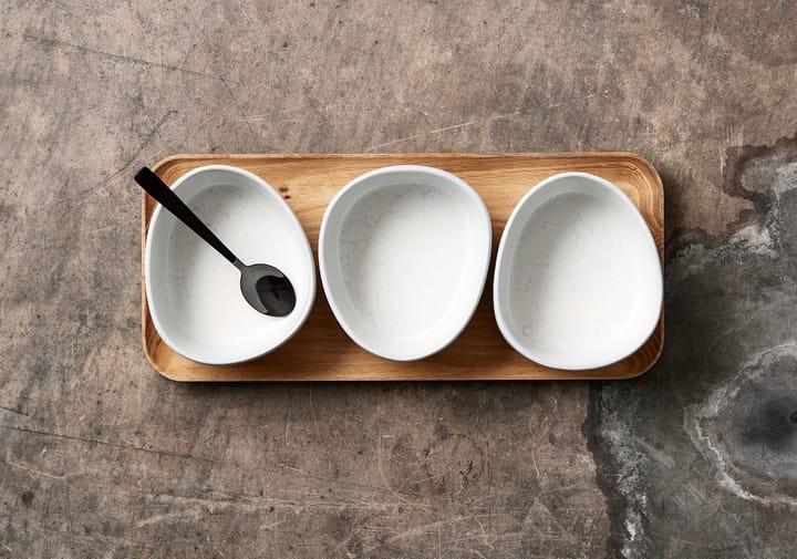 Raw Organic 碗 set with wooden 托盘, Arctic 白色 Aida