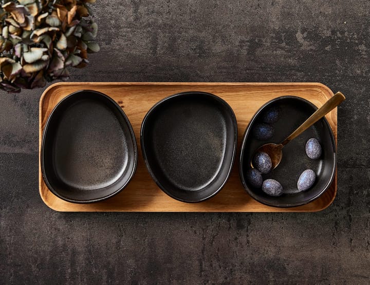 Raw Organic 碗 set with wooden 托盘, Titanium 黑色 Aida