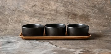Raw Organic 碗 set with wooden 托盘 - Titanium 黑色 - Aida