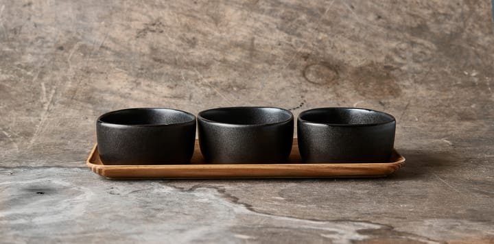 Raw Organic 碗 set with wooden 托盘, Titanium 黑色 Aida