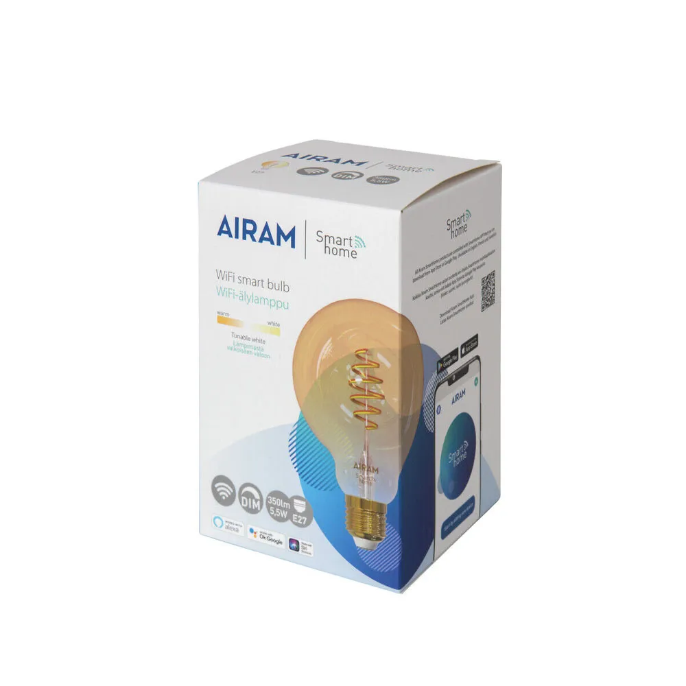 Airam 智能家居灯丝LED球形光源, 琥珀色_95mm_螺旋款_E27_6W Airam