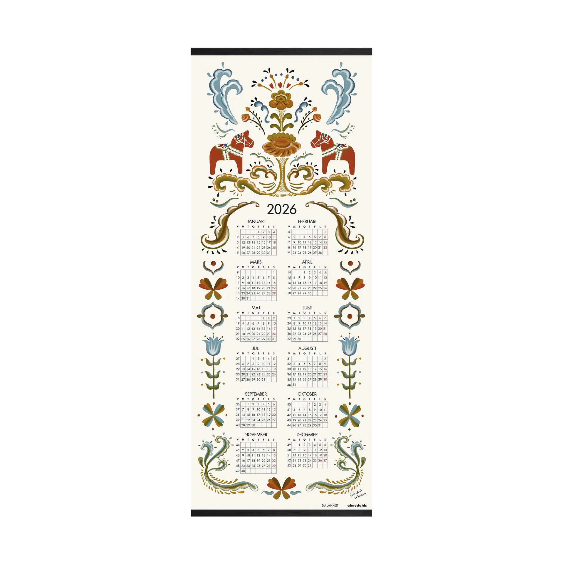 Dala horse calendar 2026, 35x90 cm Almedahls