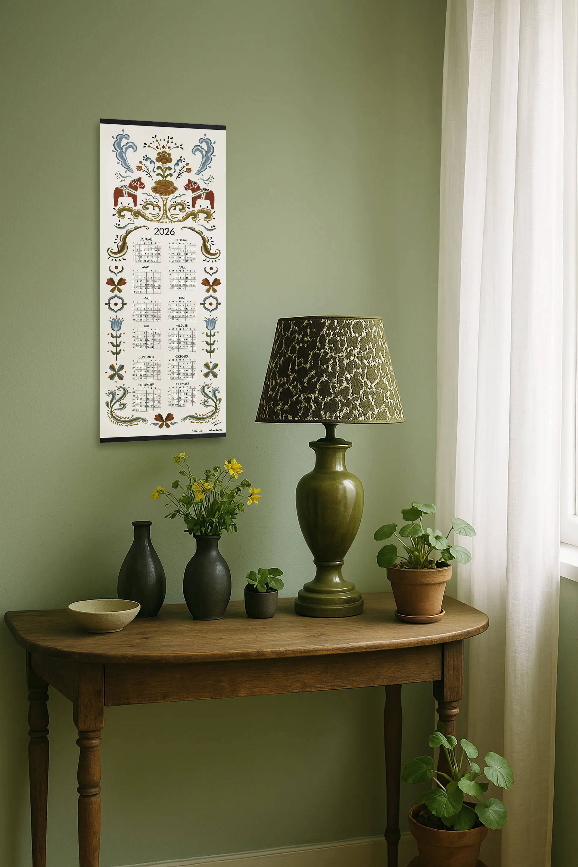 Dala horse calendar 2026, 35x90 cm Almedahls