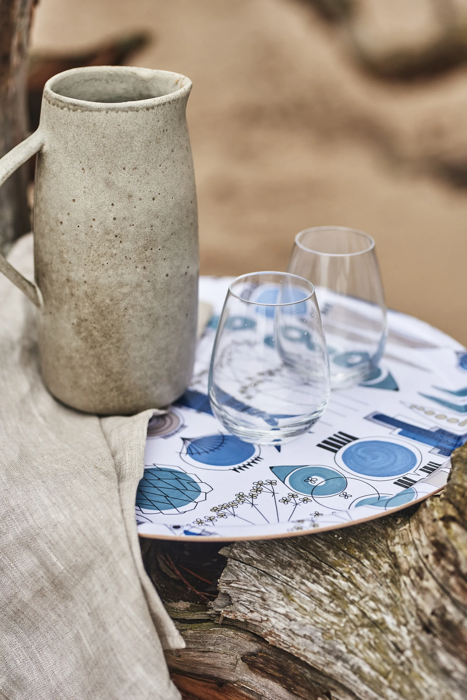 Picknick tray Ø38 cm, 蓝色-米色 Almedahls