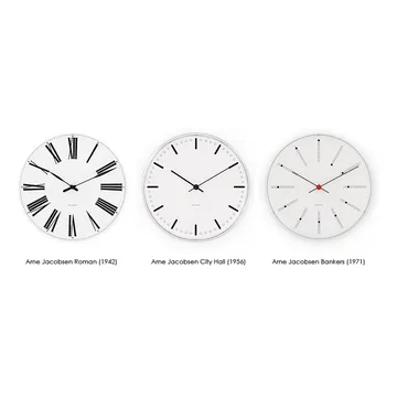 Arne Jacobsen Bankers 挂钟由 Arne Jacobsen Clocks 推出，是 Arne Jacobsen 于 1971 年设计的永恒之作。最初是为丹麦国家银行设计的，它捕捉到了经典的轮廓和俏皮的细节——例如那优雅标记时光流逝的连续螺旋线。挂钟采用矿物玻璃、铝制机芯外壳以及石英机芯，确保精准计时。作为家居界的偶像级产品，它在走廊、厨房或客厅表现同样出色，能增加空间格调而不显突兀，是设计发烧友的完美之选。 - Ø 290 mm - Arne Jacobsen Clocks