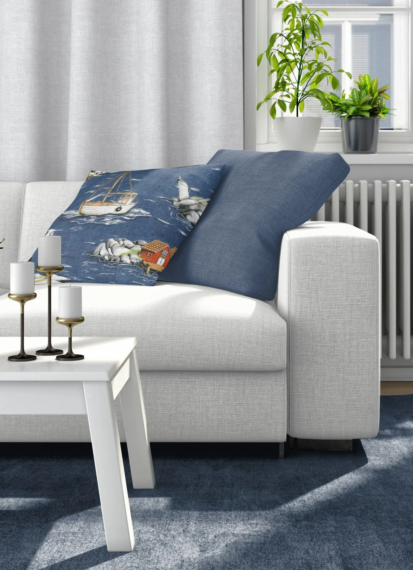 Fiskeskär靠垫套47x47cm, 蓝色 Arvidssons Textil