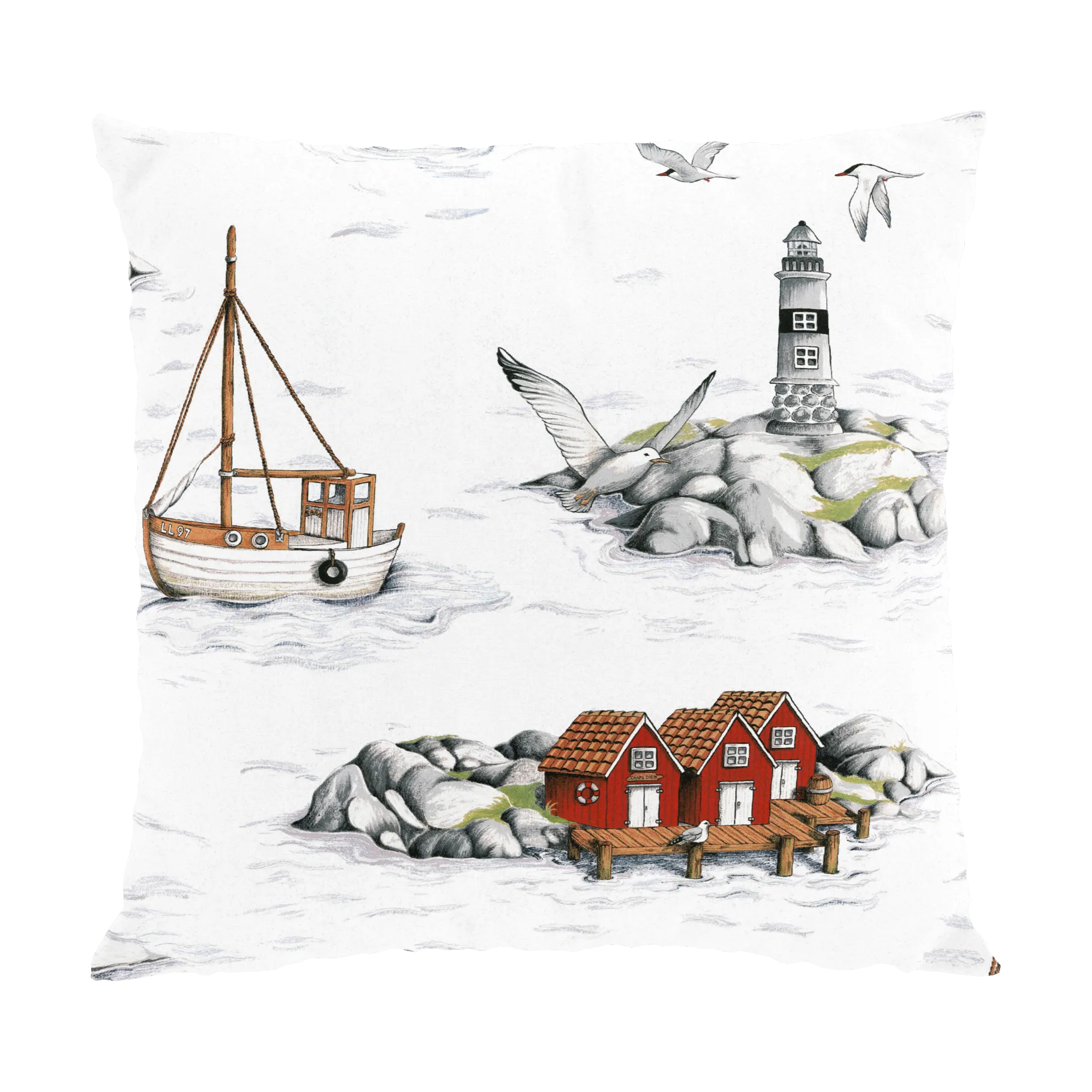 Fiskeskär靠垫套47x47cm, 白色 Arvidssons Textil