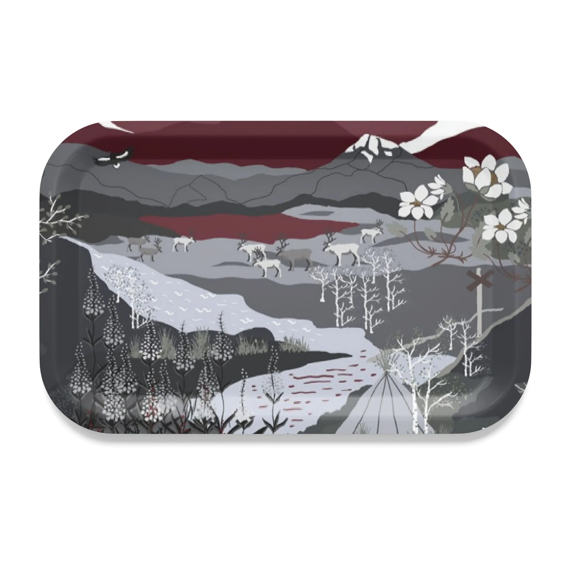 Fjällvandring 托盘 21x33cm, 灰色-burgundy Arvidssons Textil