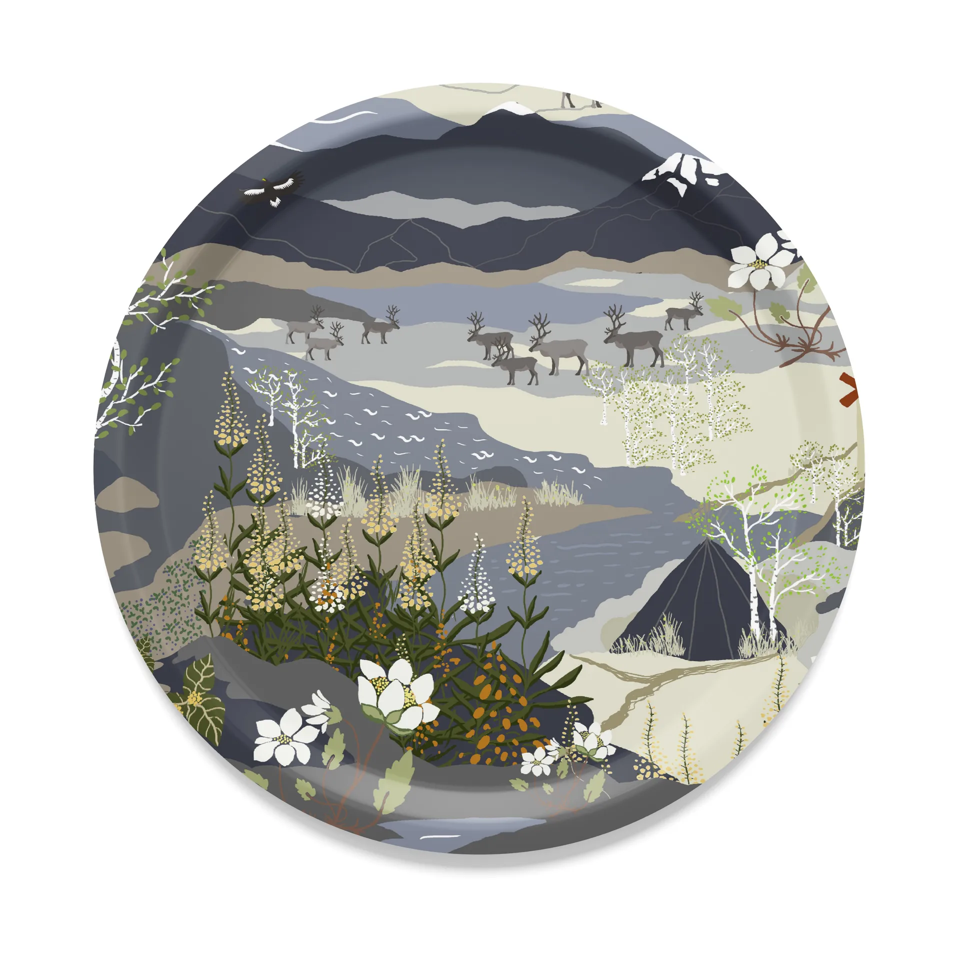 Fjällvandring 托盘 Ø31 cm, Blue Arvidssons Textil