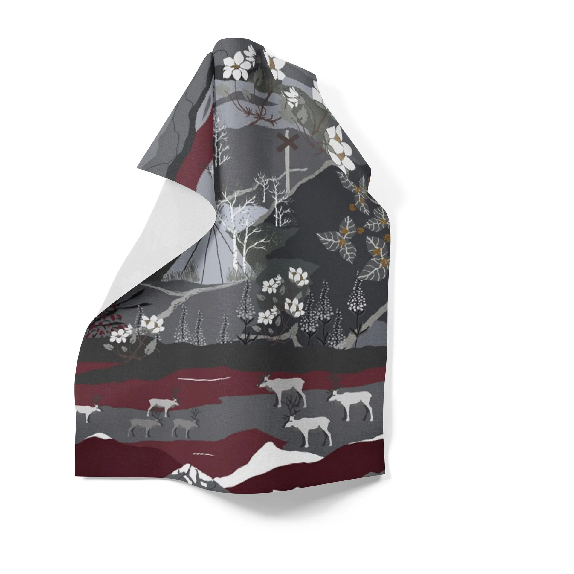 Fjällvandring 厨房毛巾 46x70cm, 灰色-burgundy Arvidssons Textil