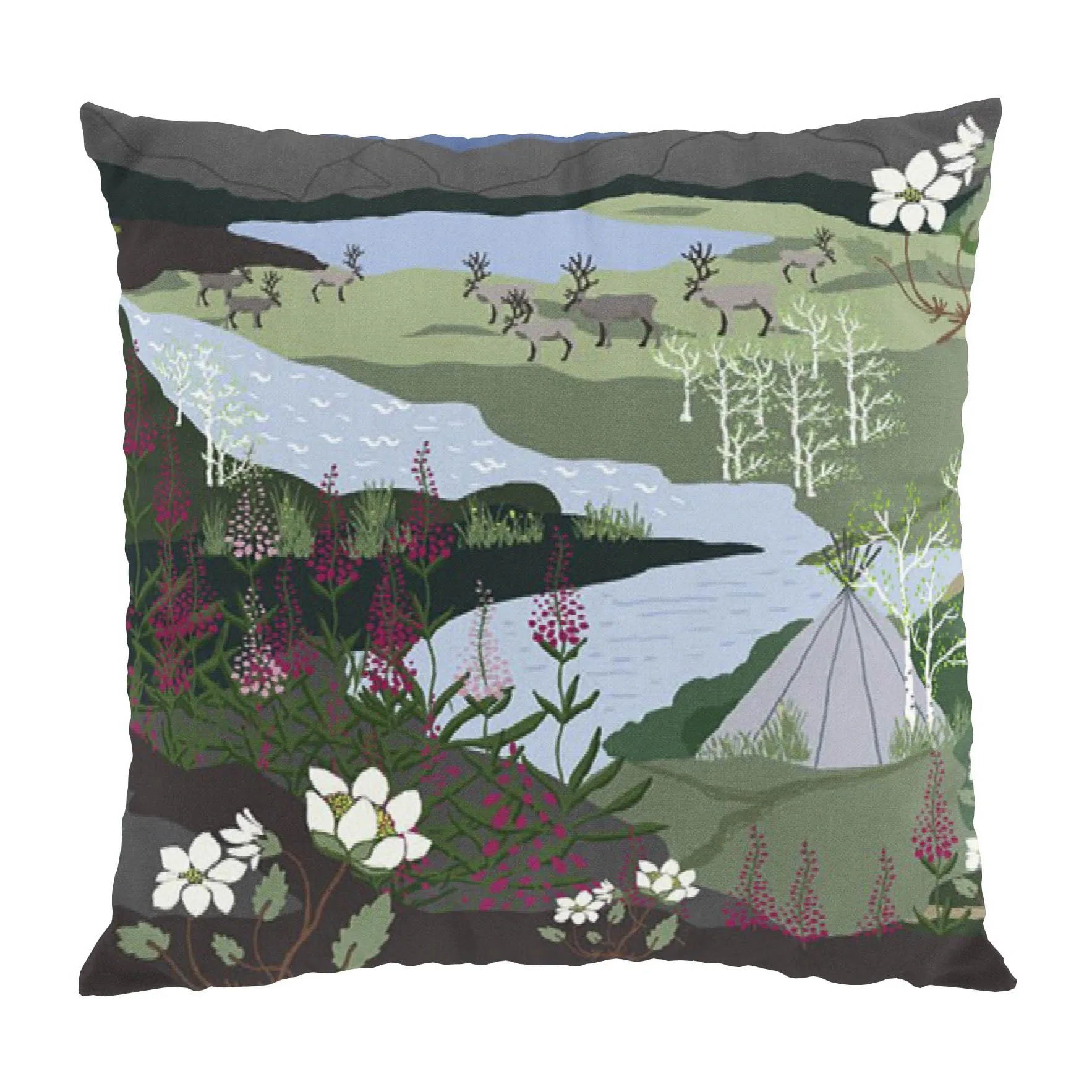 Fjällvandring 靠枕套 47x47 cm, 蓝色-绿色 Arvidssons Textil