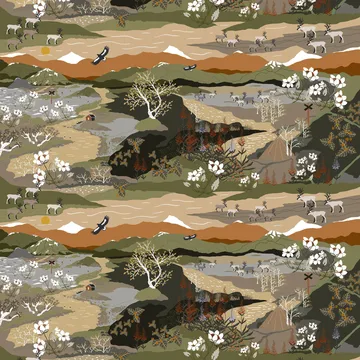Fjällvandring 面料 - 绿色_铁锈色 - Arvidssons Textil
