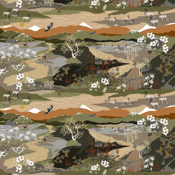 Fjällvandring 面料 - 绿色_铁锈色 - Arvidssons Textil