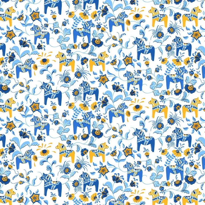 Leksand 迷你面料 - 黄色_蓝色 - Arvidssons Textil