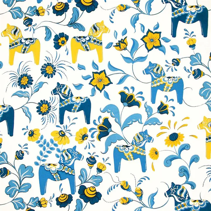 Leksand 面料 - 蓝色_黄色 - Arvidssons Textil