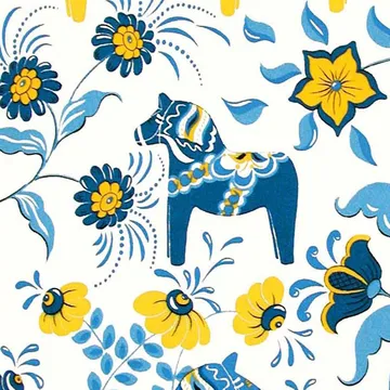 Leksand 面料 - 蓝色_黄色 - Arvidssons Textil