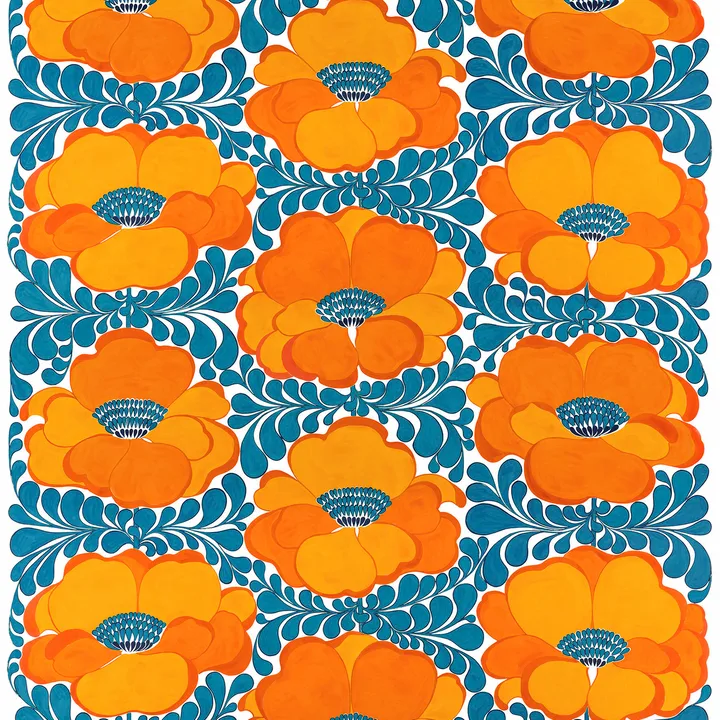 Love 面料 - 蓝色_橙色 - Arvidssons Textil