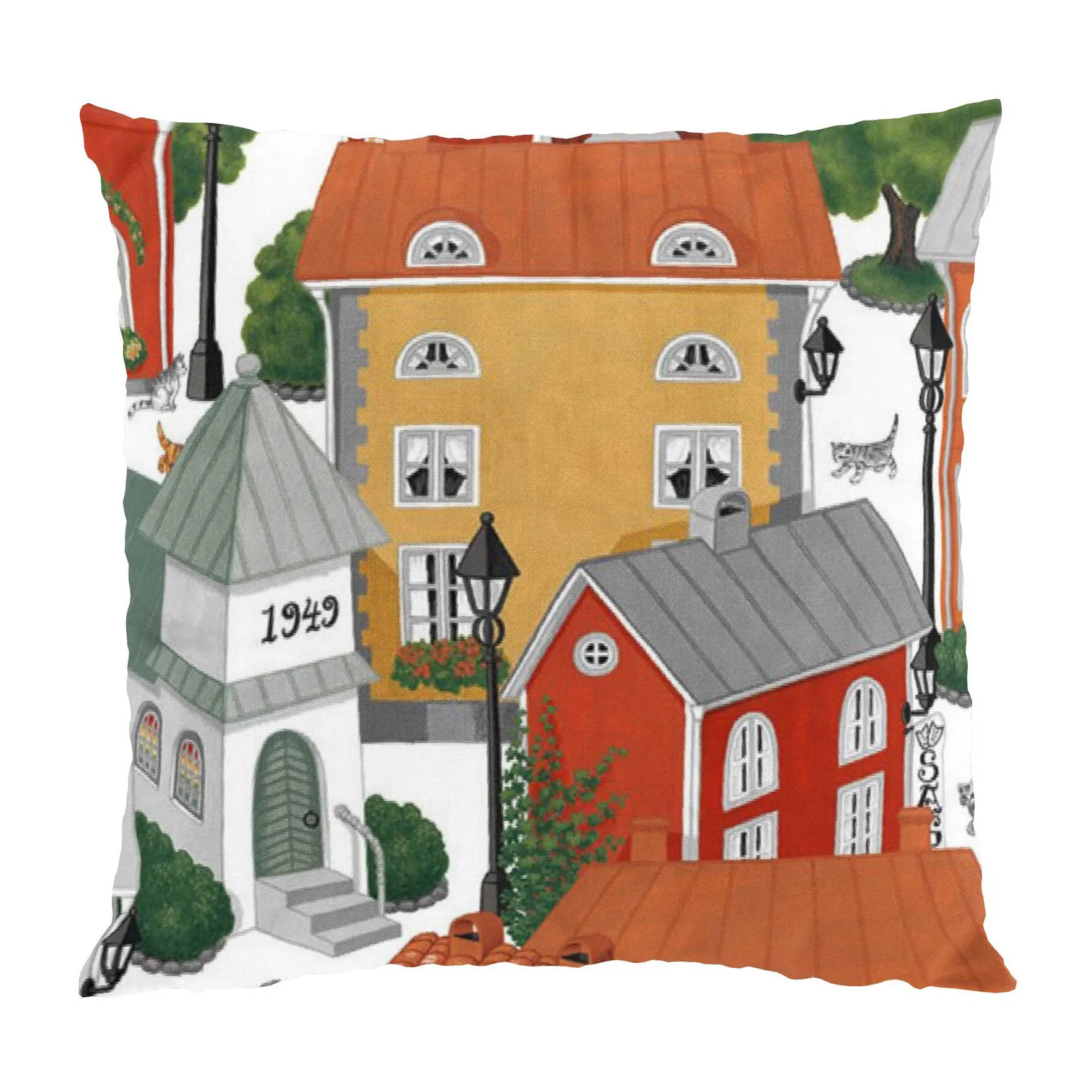 Lyckeby blommar pillowcase, 红色-橘色 Arvidssons Textil