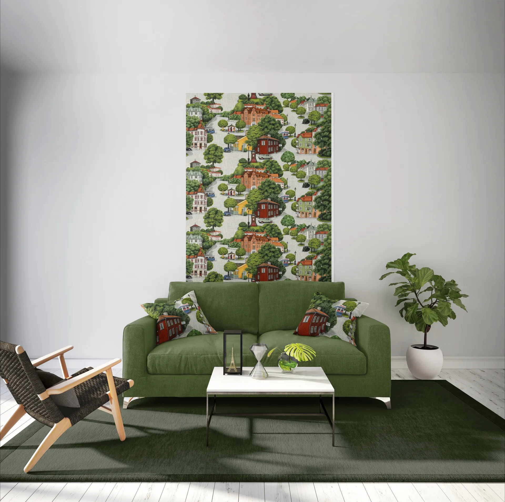 Sommarstad面料, 绿色 Arvidssons Textil
