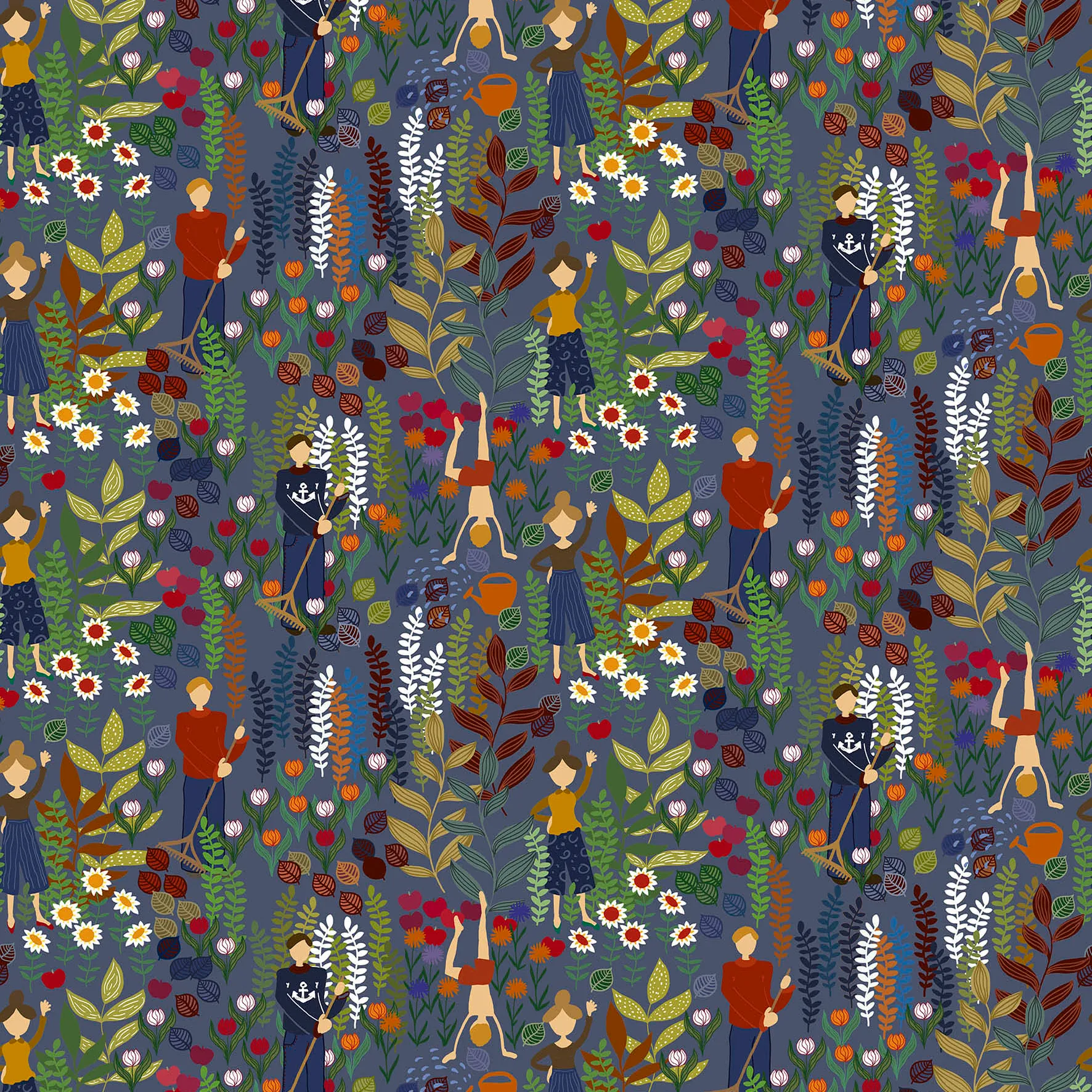 Trädgård 面料, 蓝色 Arvidssons Textil