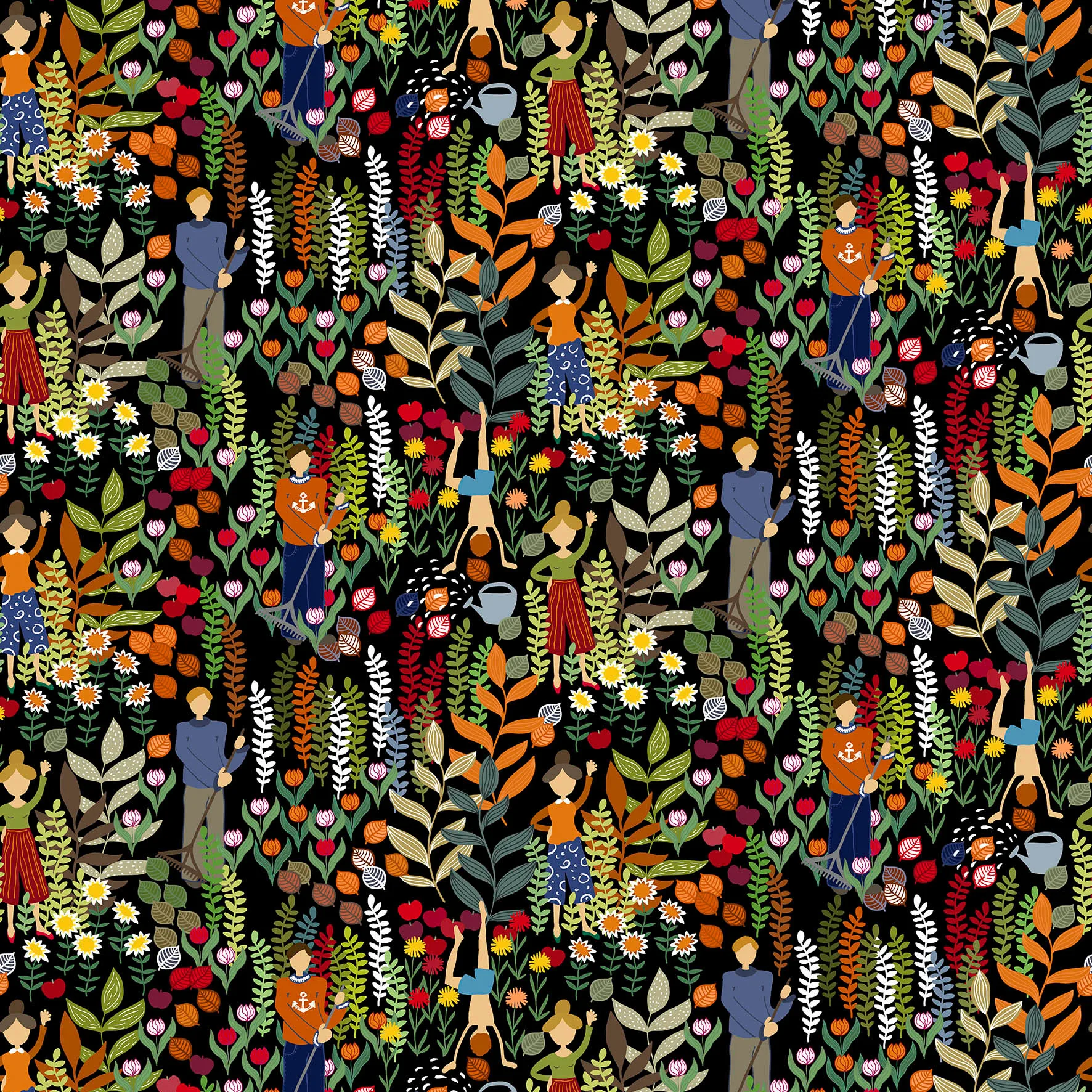 Trädgård 面料, 黑色_多色 Arvidssons Textil