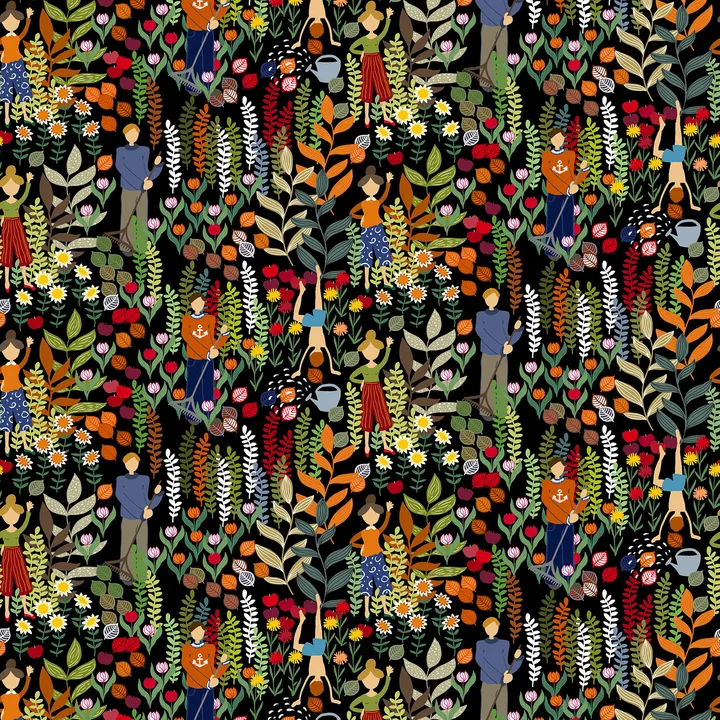 Trädgård 面料 - 黑色_多色 - Arvidssons Textil