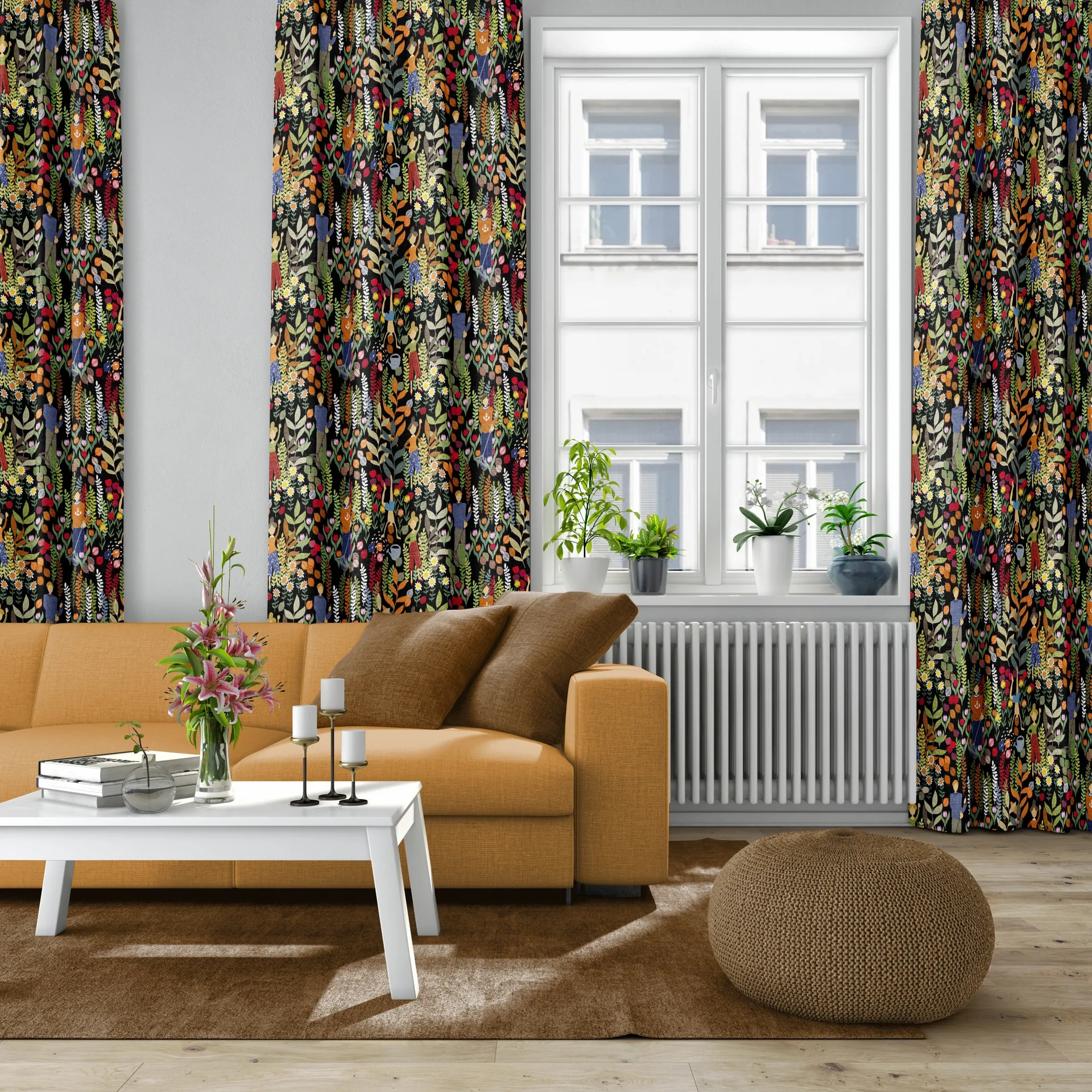 Trädgård 面料, 黑色_多色 Arvidssons Textil