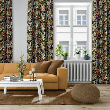 Trädgård 面料 - 黑色_多色 - Arvidssons Textil