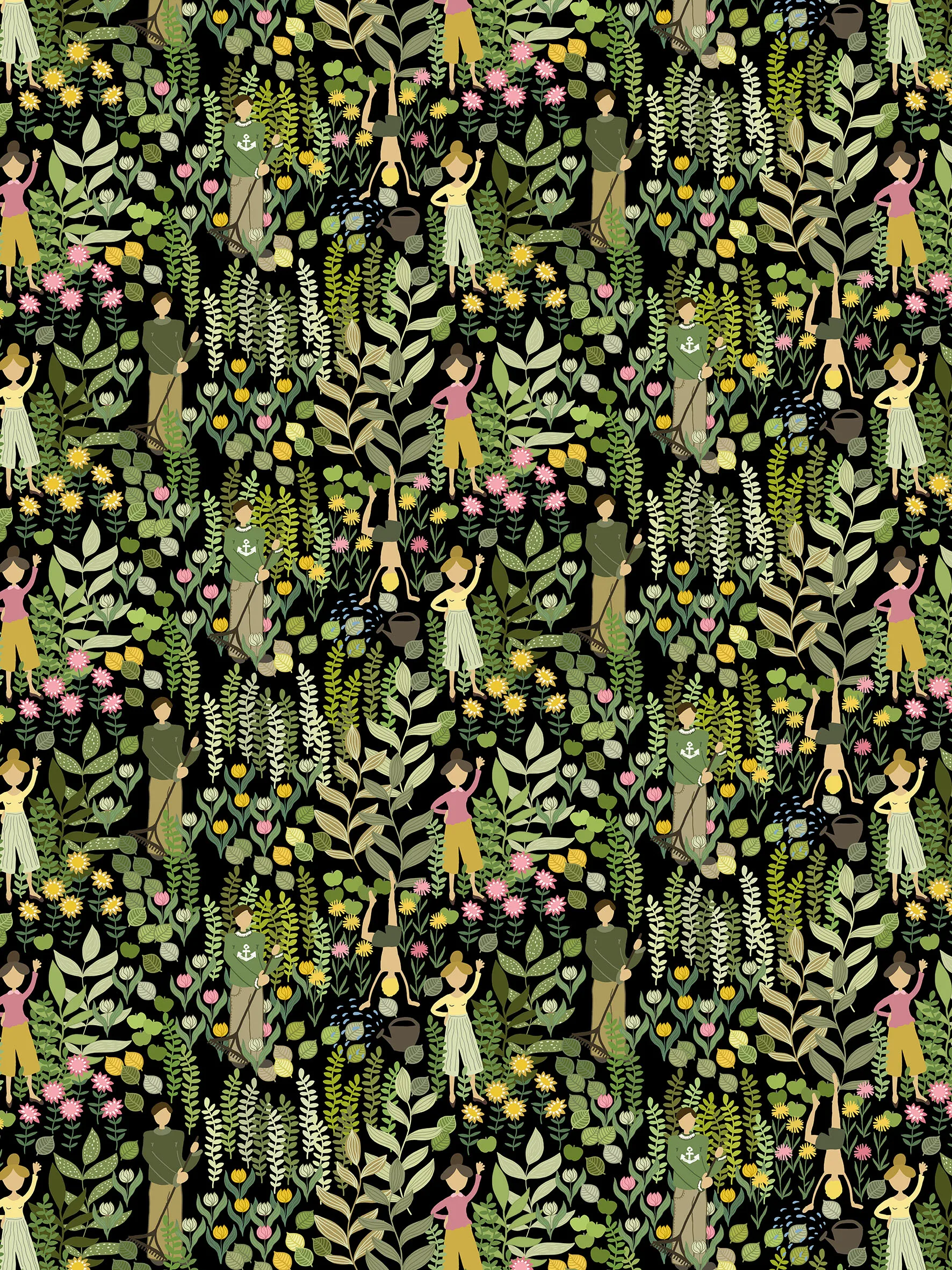 Trädgård 面料, 黑色_绿色 Arvidssons Textil