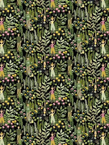 Trädgård 面料 - 黑色_绿色 - Arvidssons Textil