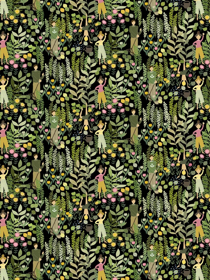 Trädgård 面料 - 黑色_绿色 - Arvidssons Textil