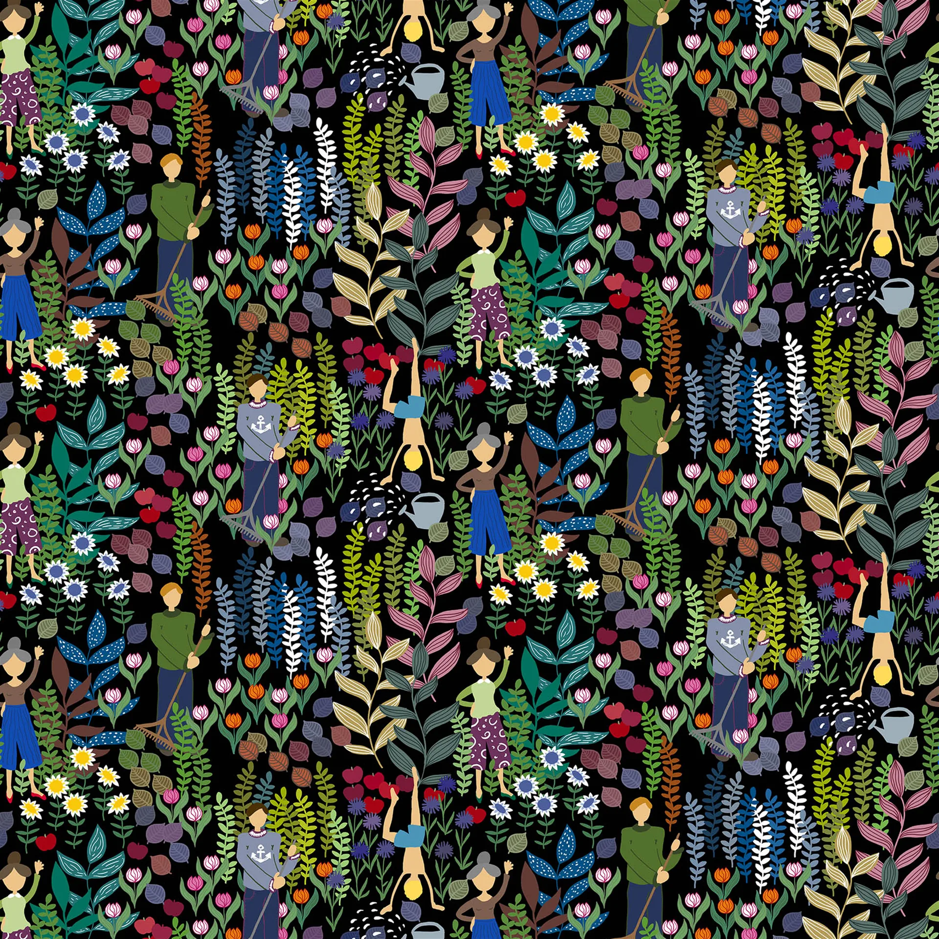 Trädgård 面料, 黑色 Arvidssons Textil