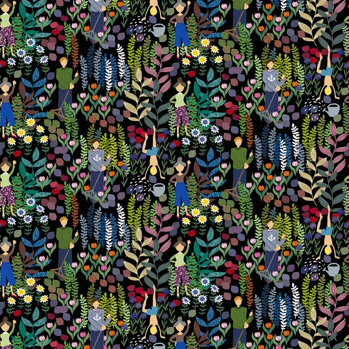 Trädgård 面料 - 黑色 - Arvidssons Textil