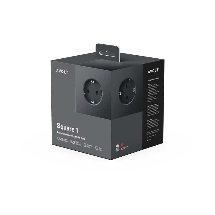 Square 1 power strip USB-C 30W 3 m, Stockholm 黑色 Avolt
