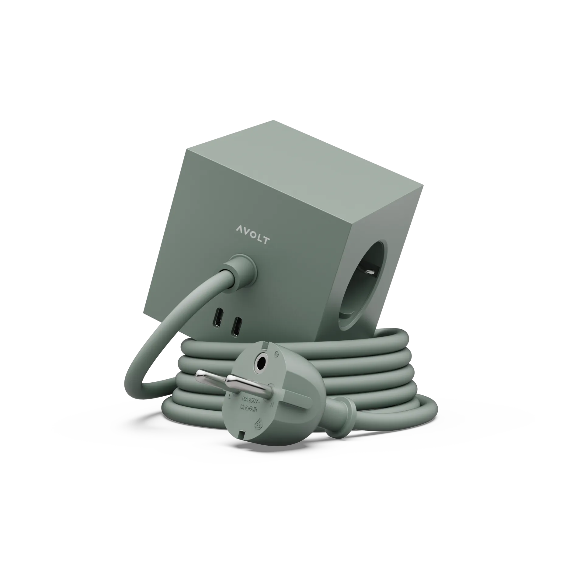 Square 1 power strip USB-C 30W 3 m, 自然木色 绿色 Avolt