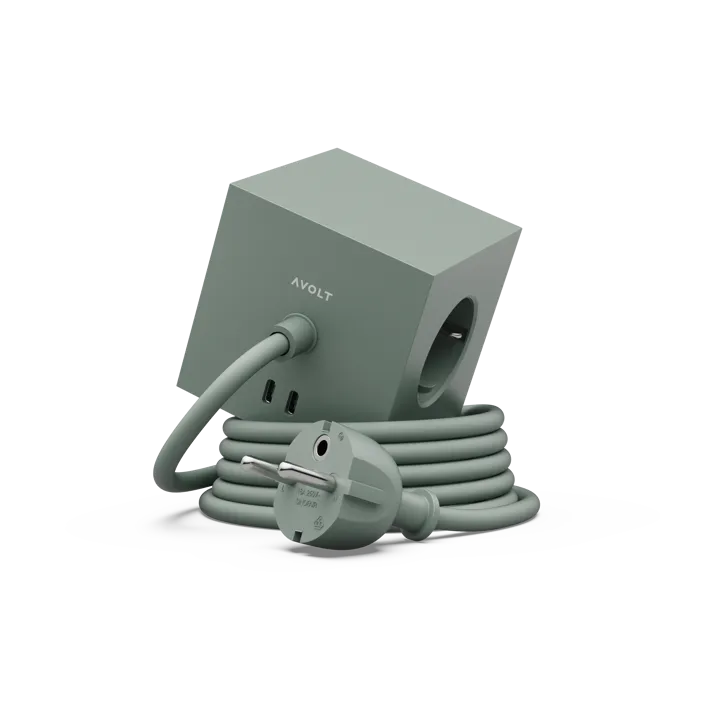 Square 1 插排 USB-C 30W 3m - 橡木绿 - Avolt
