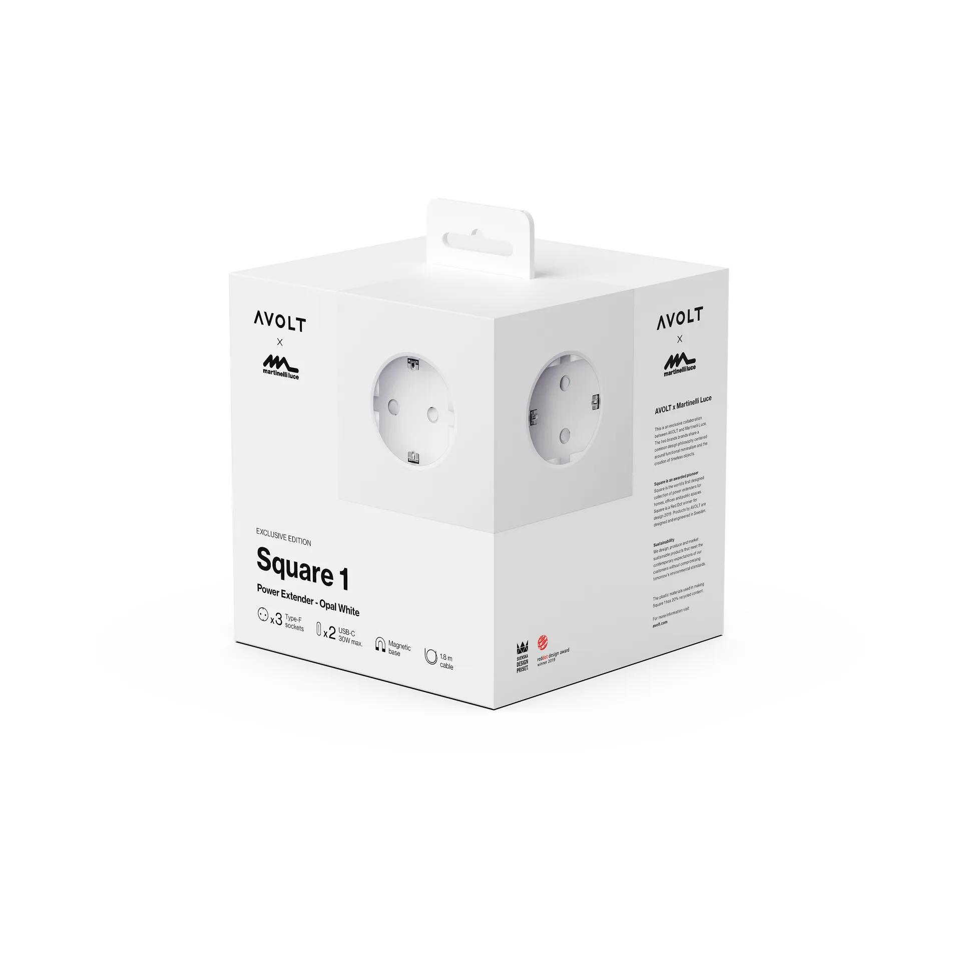 Square 1带30W USB-C插座1.8m, 白色_Martinelli Luce特别版 Avolt