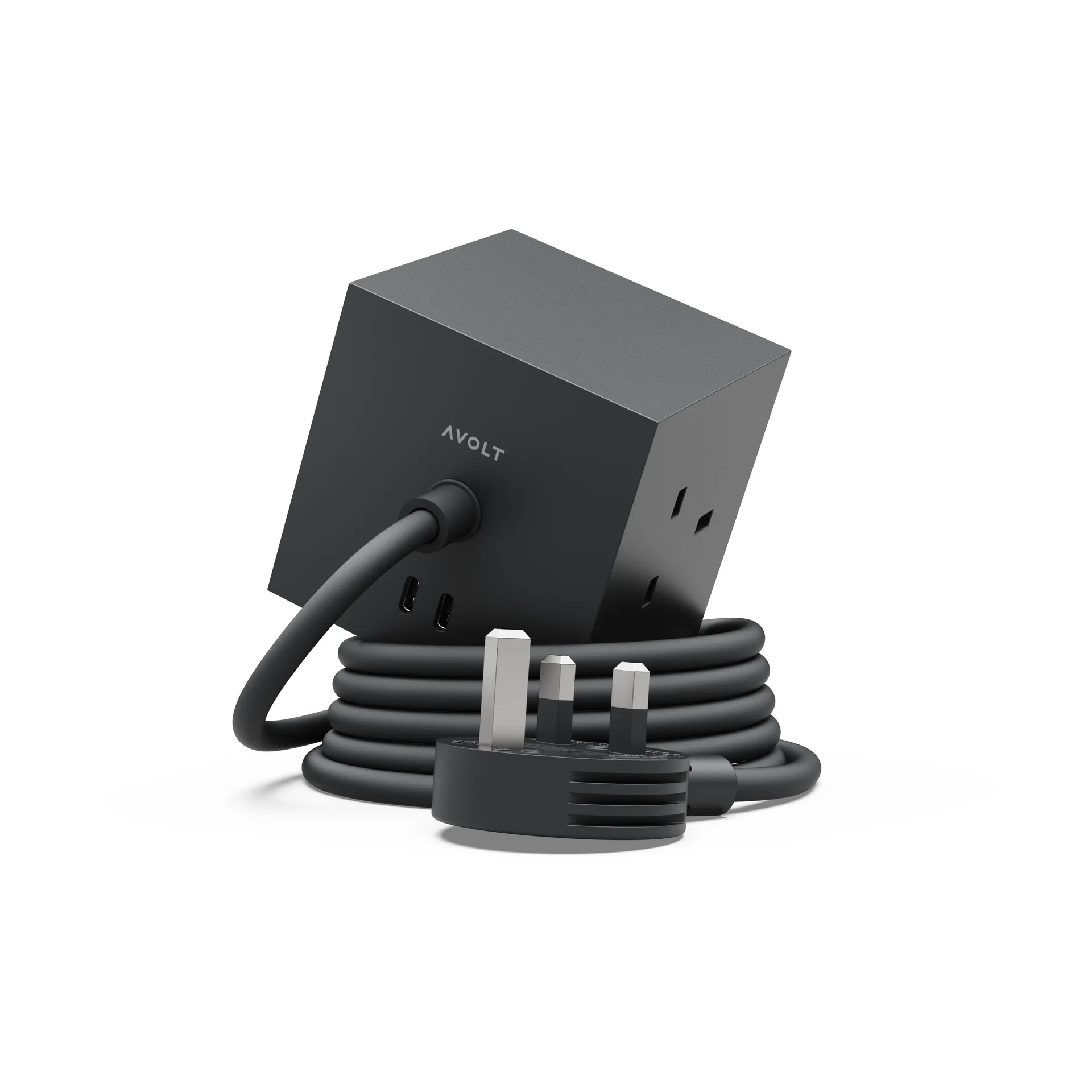 Square 1英规USB-C快充电源插座30W1.8米, 斯德哥尔摩黑色 Avolt