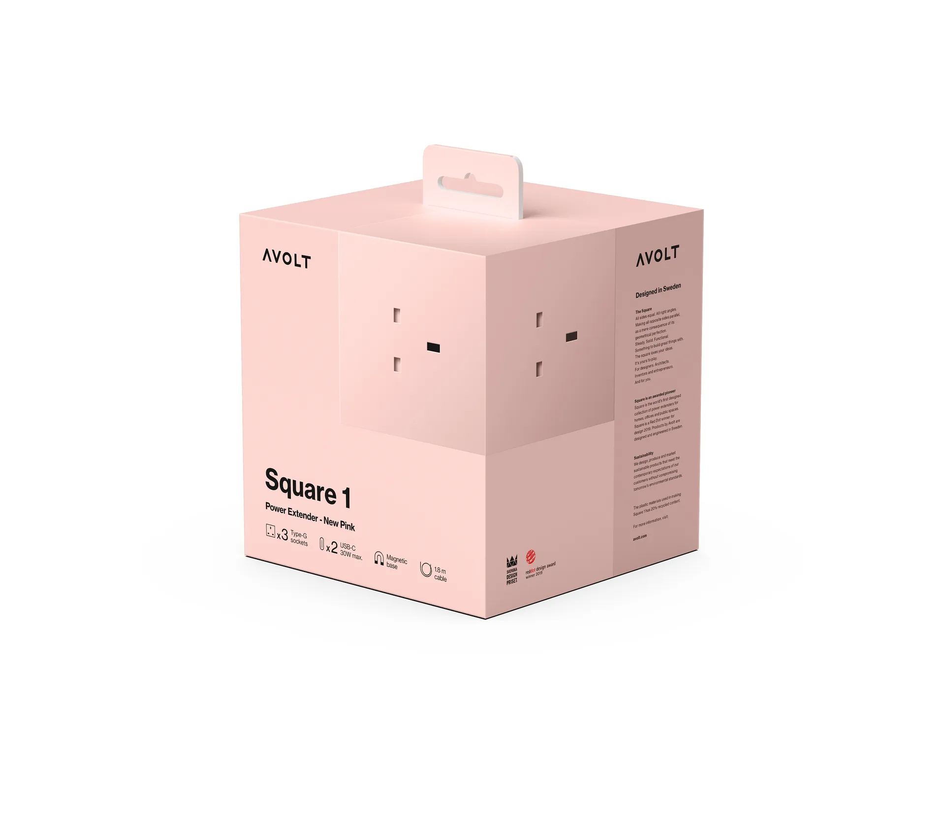 Square 1英规USB-C快充电源插座30W1.8米, 新粉色 Avolt